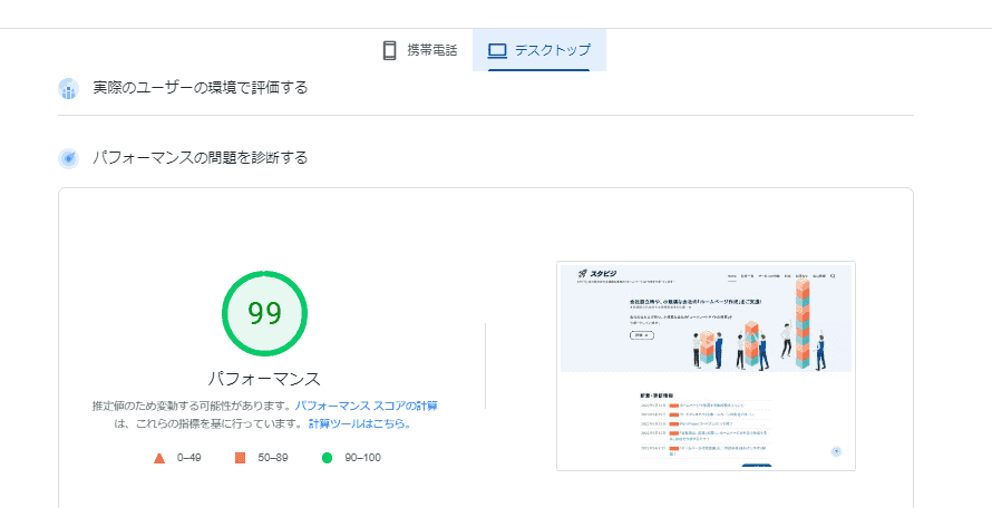 ホームページ表示速度